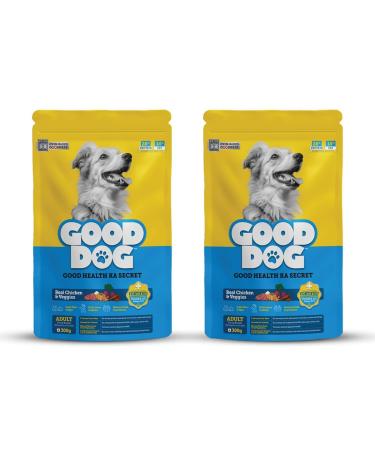 Good Dog Real Chicken & Veggies Adult Dog Food| Gently Oven Baked Kibbles | 60% Real Chicken | Fortified with Vitamin A D E & Omega 3 & 6 | for Dog 18 Months Onwards | Pack of 2 (300g*2)