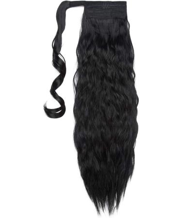20 Inch Dark Black Corn Wave Ponytail Clip in Hair Extension for Women - Real Long Wavy Wrap Around Hairpiece - Buy Online on GoSupps.com