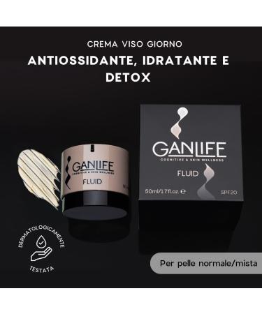 MAJ ITALY SRL GANLIFE Liquid Day Cream for the Face with Antioxidants For Normal and Combination Skin Protective Cream with SPF20 With Hyaluronic Acid Glutathione Vitamin E 50 ml - Buy Online on GoSupps.com