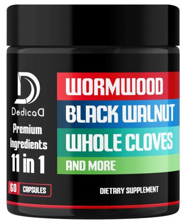 DEDICAD Wormwood Capsules Supplement - Extracted from Black Walnut, Cloves, Turmeric, Apple, Berberine HCl & More - 11 Ingredients Combined for Immune System, Body Management - 60 Capsules