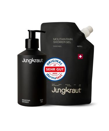 Jungkraut Mountain Rain Shower Gel 300 ml bottle + 600 ml refill natural shower gel for daily mountain freshness pH neutral revitalizing moisturizing mild Swiss made