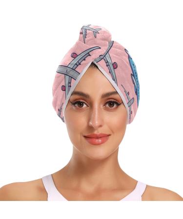 Colorful Aircraft Hair Towel 2 Pack Super Absorbent Hair Drying Towel Quick Dry Hair Turbans Head Towel with Button Twisty Wrap for Women Girls