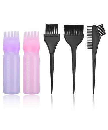 2 Pieces Hair Dye Brush Bottle 120ML Hair Dyeing Bottle Dyeing Shampoo Bottle Oil Comb Applicator Hair Tools Bottles and 3 Pcs Hair Coloring Brushes Hair Dying Combs Brushes for Salon Home