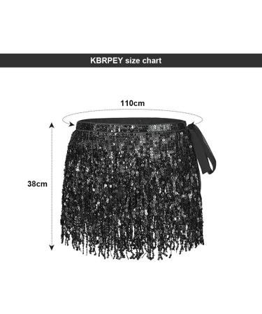 Buy QKEPCY Women's Sequin Fringe Skirt - Metallic Belly Dance Mini Rock for Carnival & Festivals - Stylish Black Quasten Design - Buy Online on GoSupps.com