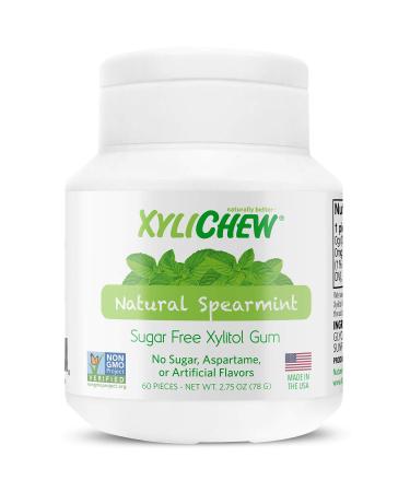 Xylichew 100% Xylitol Chewing Gum Jars - Non GMO, Gluten, Aspartame, and Sugar Free Gum - Natural Oral Care, Relieves Bad Breath and Dry Mouth - Spearmint, 60 Count (Pack of 4) Spearmint 60 Count (Pack of 4)