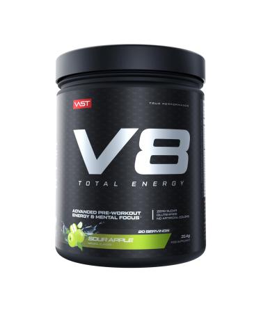 VAST Sports V8 Total Energy Pree Workout Booster Training booster CarnoSyn BetaPower natural caffeine vegan sugarfree 20 servings Made in Germany Sour Apple