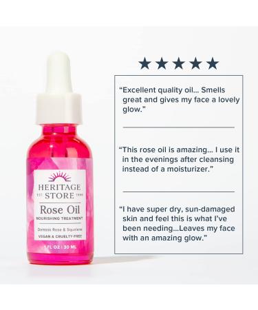 Heritage Store Rose Oil Nourishing Treatment - Hydrating Face Oil for Natural Glow - 1oz - Dry to Combination Skin Care with Organic Rosehip Seed Oil - Vegan - Buy Online on GoSupps.com