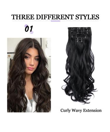 22 Natural Black Wavy Clip In Hair Extensions - 7 PCS Thick Soft Synthetic Fiber Hairpieces for Women - Full Head Invisible Clips - 22 Inch (Pack of 7) - 1B Dark Black - Buy Online on GoSupps.com