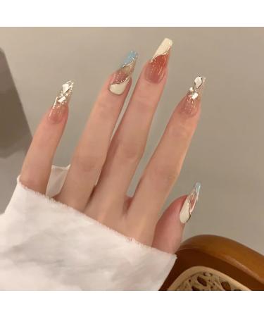 Three Boxes of Fake Nails Purely Handmade Gilt Wearable Short Aurora Diamond Manicure Xiaohongshu Finished Nail Stickers By781 Silver Pattern Three Points