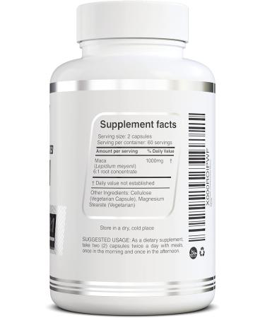Organic Black Maca Root Capsules 6:1 Concentrate | Vegan Gelatinized Powder 120x500mg | Energizing Peruvian Ginseng Supplement - Buy Online on GoSupps.com