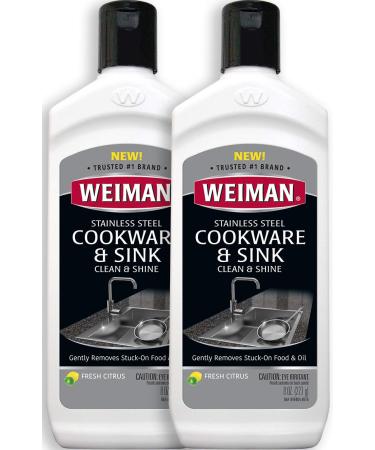 Weiman Stainless Steel Sink and Pots & Pans Cleaner and Polish - 2 Pack 8 Ounce (Pack of 2)