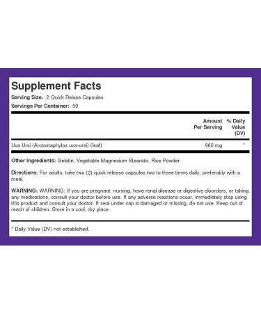 Piping Rock Uva Ursi Capsules 960mg - 100 Count Herbal Extract Supplement - Buy Online on GoSupps.com