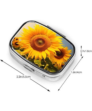 Sunflower Printing Small Pill Case - 2 Compartment Travel Pill Organizer for Purse & Pocket | Cute Gift Idea - Buy Online on GoSupps.com