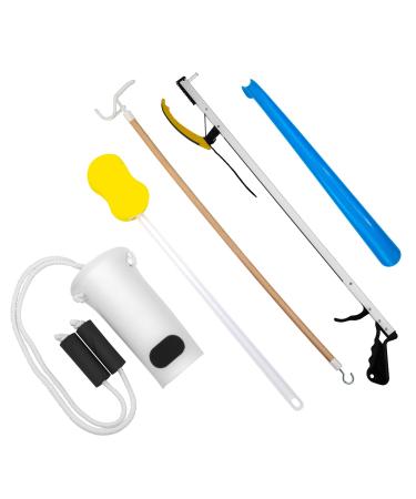 FabLife Hip Kit Daily Living Aids for Mobility, Hip Replacement Recovery, Knee and Back Surgery Includes Grabber Reacher, Bath Sponge Stick, Sock Aid, Shoehorn, Dressing Stick With Formed Sock Aid, Sponge 26" Reacher, Dres