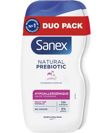 SANEX - Natural Prebiotic Hypoallergenic Shower Gel - Very Sensitive Skin - 12h Hydration - Prebiotic & Postbio Complex