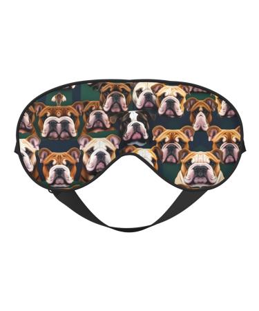 Cute English Bulldog Print Unisex Sleep Mask Double-Sided Eye Mask Ideal for Sound Sleep and Skin Care Black