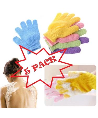 5 Pack Exfoliating Bath Gloves Shower Gloves Bath Gloves Wash Cloth Shower Scrubber Back Scrub Exfoliating Body Massage 5 Pack!