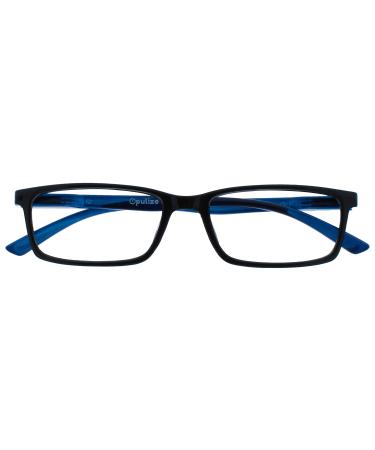 Opulize sea glasses Blue light filter narrow frame spring hinges improve the sleep computer glasses gaming anti-reflective men B9 +3.50 diopters black blue arm