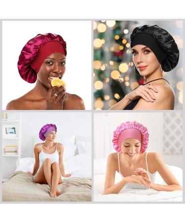 4-Piece Satin Wide Band Sleep Bonnet Set for Women - Pink, Purple, Wine Red, Black - Buy Online on GoSupps.com