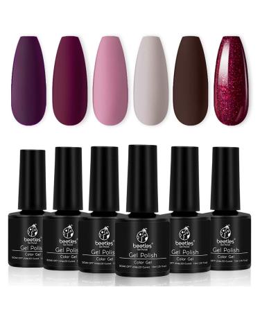 Beetles Gel Nail Polish Set  6 Pcs Gel Nail Polish Kit  Fall Winter Purple Brown Red Glitter Gel Polish Soak Off Nail Gel Kit Nail Art DIY Home Minicure Kits Gifts for Women - Buy Online on GoSupps.com