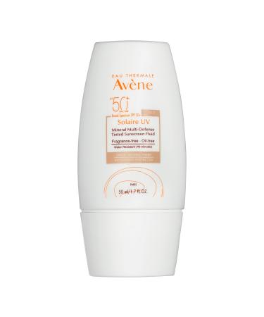 Eau Thermale Avene Solarie UV Mineral Multi-Defense Tinted Sunscreen Fluid, Clean Formula Sunscreen for Sensitive Skin, Reef Friendly, Natural Tint, Non-Whitening, Antioxidant Protection, 1.7 fl.oz.