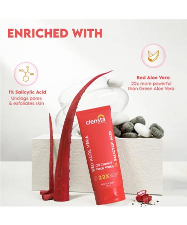 Clensta Red Aloe Vera Oil Control Face Wash | Acne Cleanser with Salicylic Acid | Clears Pores & Removes Dirt | 3.38 Fl Oz (100ml) - International Shipping Available - Buy Online on GoSupps.com