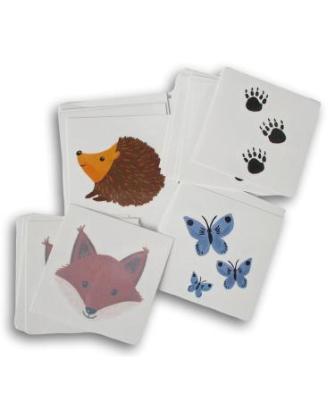 24 Animal Tattoos - Fox  Hedgehog  Paw Prints  Butterfly - Temporary Tattoos Party Favors