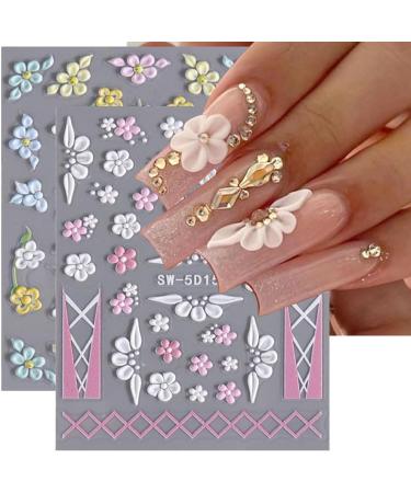 5D Embossed Flower Nail Stickers | Colorful Floral Nail Art Decals for Creative Designs | Cute Acrylic Petals Nail Supplies - Buy Online on GoSupps.com