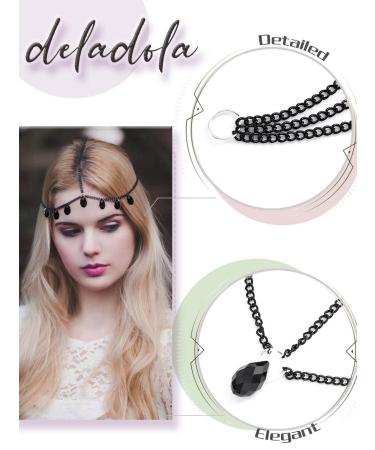 Deladola Boho Crystal Black Rhinestone Head Chain - Festival Hair Jewelry for Women - Buy Online on GoSupps.com