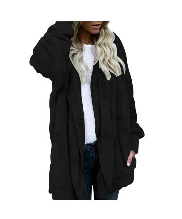 Hanxiulin coat plush jacket hoodie jacket oversize winter coat ladies hoodie hooded sweater windproof coat thick step jacket breathable hooded tops women xl black