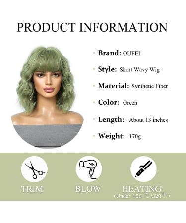 OUFEI Long Green Wig With Bangs Natural Wavy Wigs for Women Natural Synthetic Hair Heat Resistant Wigs for Daily Party Cosplay Wear Green(1163-1) - Buy Online on GoSupps.com