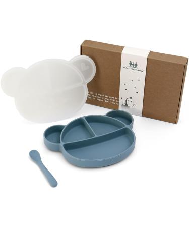 Silicone Baby Suction Plate with Lid and Spoon - Kid Divided Weaning Plate in Blue | BPA Free & Dishwasher Safe - Children's Dinnerware Set - Buy Online on GoSupps.com