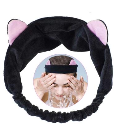 Hair band cat ears hair bands women hair tires with ears with highly elastic comfort-leg strap girl makeup hair band make-up towel headband for yoga face or make-up (black)