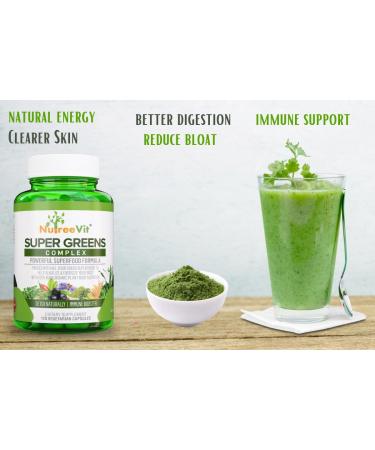 NutreeVit SuperGreens - Spirulina Chlorella Wheatgrass + More - Nutrient-Packed Green Blend 60 Count (Pack of 1) - Buy Online on GoSupps.com