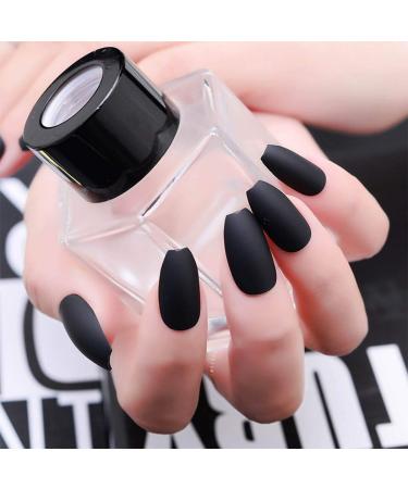 Handcess 24Pcs Black Ballerina Matte Coffin Nails - Full Cover Gel Nail Art Tips Set for Elegant Style - Buy Online on GoSupps.com