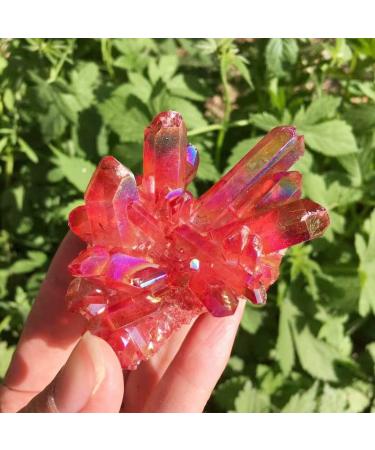 Crystal Hole Home Decoration Natural Crystal Red Angel Aura Quartz Cluster specimens Cured Titanium Coating Quartz Cluster Stones Crystal Hole (Size : 110-120g)