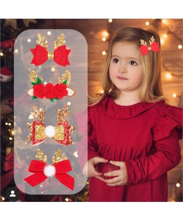Anewish Christmas Hair Clips for Girls - 4-Piece Glitter Antlers & Bow Knot Set | Festive Red Hair Jewelry - Buy Online on GoSupps.com