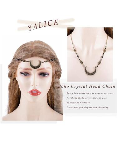 Yalice Boho Crescent Moon Head Chain | Vintage Crystal Hair Accessory for Women and Girls | Bronze-1 - Buy Online on GoSupps.com