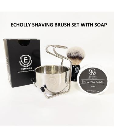 Echolly 4pcs Premium Shaving Brush Set with Stainless Steel Stand and Bowl - Ideal Wet Shaving Kit for Men and Fathers - Buy Online on GoSupps.com