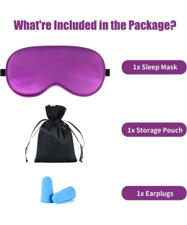 Sleep Mask for Women Men Silk Eye Mas Blindfold with Adjustable Strap Carry Pouch Earplugs Breathable&Soft Eye Cover Night Mask for Sleeping Travel Yoga Airplane (Purple) - Buy Online on GoSupps.com