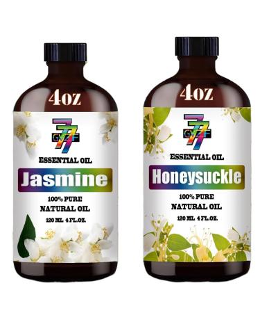 GV77ZF Essential Oil Two 4 Fl Oz (120Ml) Set - Pure Natural Honeysuckle Oil and Jasmine Essential Oil for Diffuser Humidifier Skin Care Home Fragrance Bath Hair Care Cleansing Massage Yoga