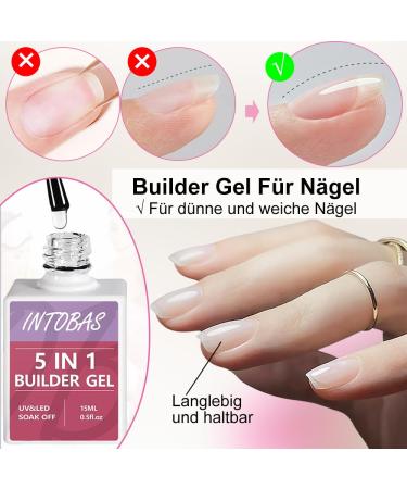 Intobas 5-in-1 Clear Builder Gel for Nails - UV/LED Nail Polish 100 Shapes Extensions & Nail Art - Buy Online on GoSupps.com
