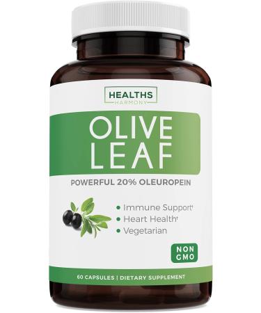 Olive Leaf Extract (Non-GMO) Super Strength: 20% Oleuropein - 750mg - Vegetarian - Immune Support, Cardiovascular Health & Antioxidant Supplement - No Oil - 60 Capsules 60 Count (Pack of 1)