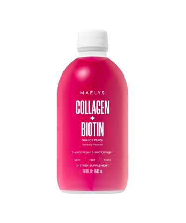 MA LYS Super Charged Liquid Collagen for Women - Collagen Peptides Supplement with Biotin for Hair, Skin and Nails - Orange Peach Orange-Peach 16.9 Fl Oz (Pack of 1)