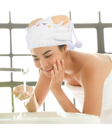 MAGICLULU Womens Hat 2pcs Cartoon Dry Hair Cap Absorption Drying Hair Hats Rapid Drying Towel Rapid Hair Drying Hat Hair Bonnet Shower Hats Women's Coral Fleece Quick Dry Turban White - Buy Online on GoSupps.com