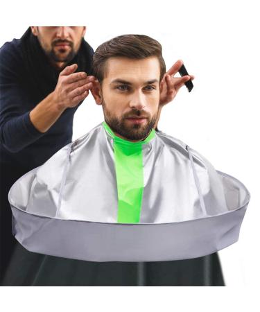 Professional Hair Cutting Cape Salon Barber Cape Waterproof Haircut Umbrella Catcher Hairdresser Gown Apron Men Women Hairdressing Supplies Silver&green