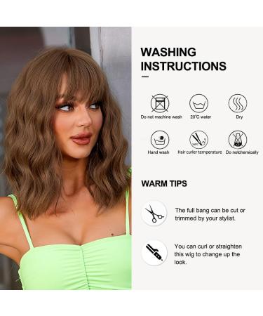 OUFEI Brown Wigs for Women Short Wavy Wig With Bangs Natural Synthetic Hair Heat Resistant Wigs for Daily Party Cosplay Wear Brown(278-3) - Buy Online on GoSupps.com