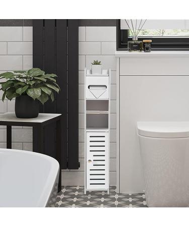 TUOXINEM Small Bathroom Storage Cabinet with One Rod for Small Spaces Over The Toilet Storage Cabinet for Bathroom Storage Slim Toilet Paper Storage Cabinet with 4 Tier Design Fit Mega Roll (White) - Buy Online on GoSupps.com