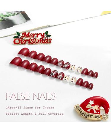 Brishow Christmas Snow Elk Press on False Nails - Red Short Square Fake Nails for Women & Girls (24pcs) - Buy Online on GoSupps.com