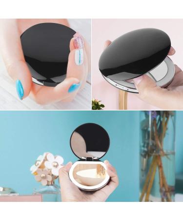 YUSONG Makeup Mirror - Compact Portable Folding Double-Sided Round Mirror with Light, USB Rechargeable for Women (Black) - Buy Online on GoSupps.com